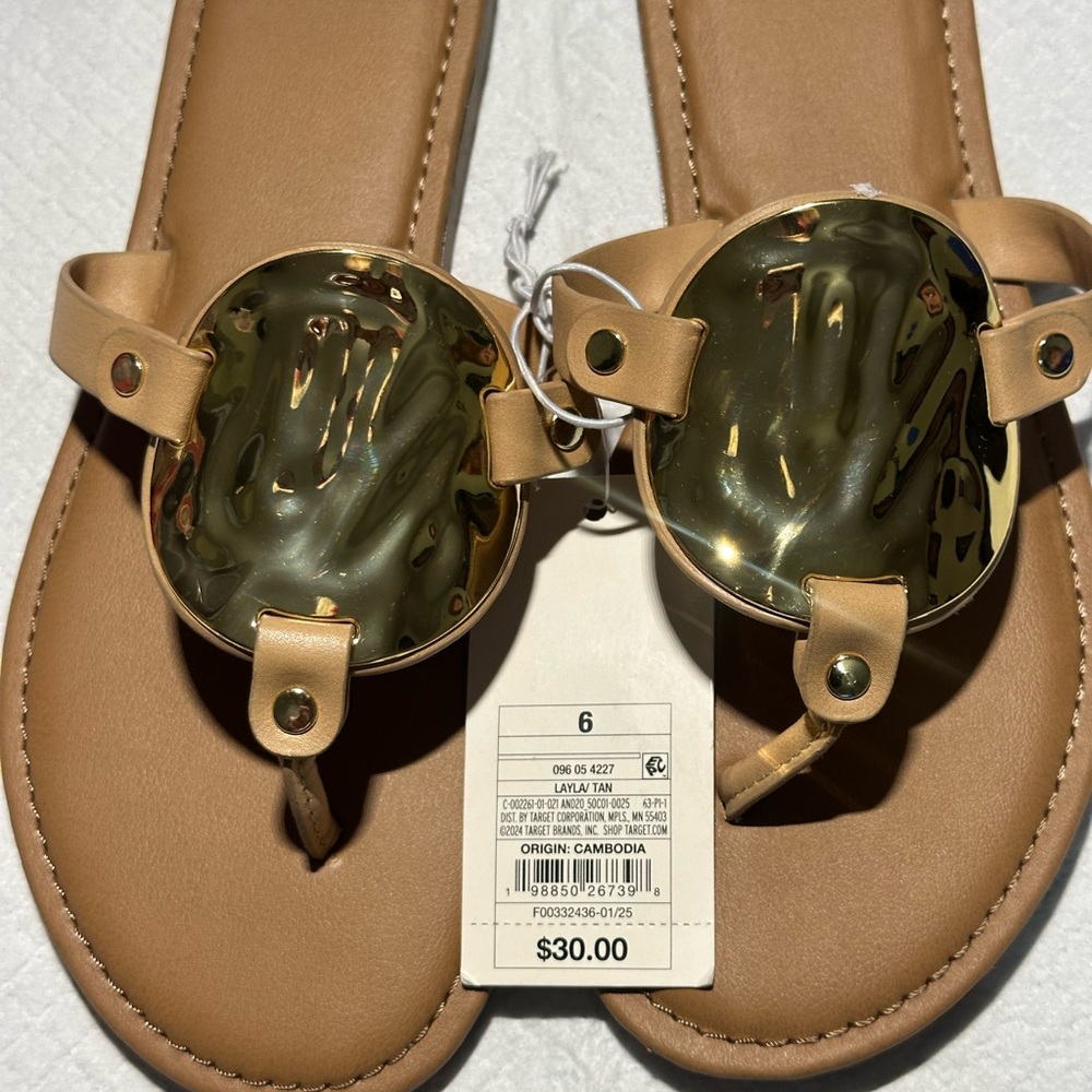 A New Day Tan Sandals with Gold Details